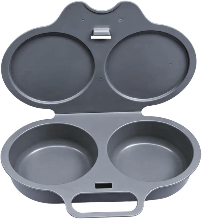 1black Microwave Egg Cooker, 2-cavity non-Stick Egg Boiler with Lid, Microwave Egg Poacher, Double-drain Boiled Egg Cup Cookware 16CM (6.3inch) x 11.5CM (4.53inch)
