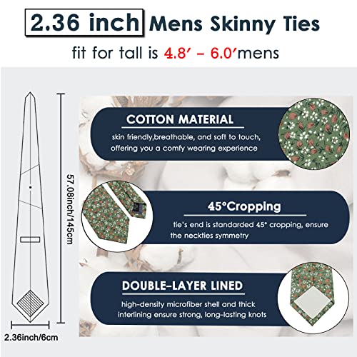 Image of Mantieqingway Floral Ties for Men Skinny Cotton Tie Flower Necktie