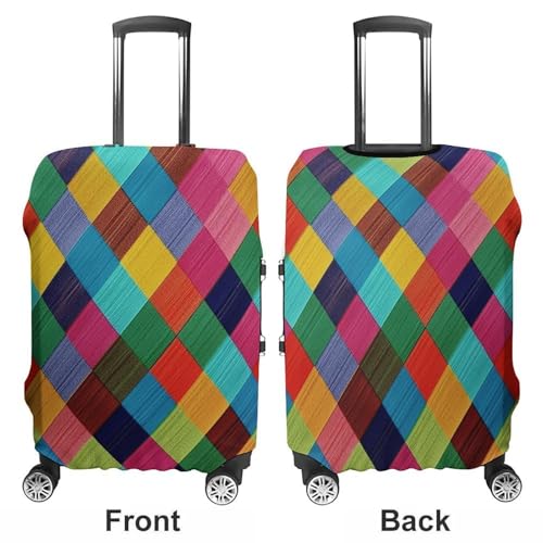 Colorful Plaid Elastic Luggage Cover Suitcase Protector for 19-32 Inch Suitcases | Universal Stretchable Travel Bag Cover | Anti-Scratch, Washable with Zipper Closure M3