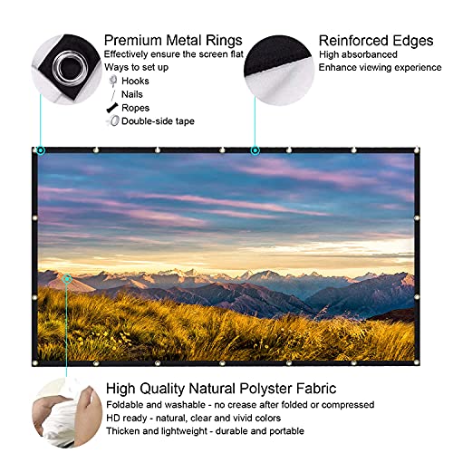 QILEBA 120 inch Projector Screen 16:9 HD Foldable Anti-Crease Portable Projection Movies Screen for Home Theater Backyard Cinema Indoor Outdoor