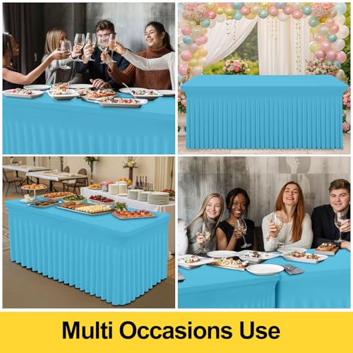 Image of Smiry Spandex Elastic Fitted Table Cloth Skirt for 8FT Rectangle Table | Stretch Washable Table Cloth, Banquet Table Cover for Wedding, Party, Indoor & Trade Shows, (Blue Mist, 96Lx30Wx30H)