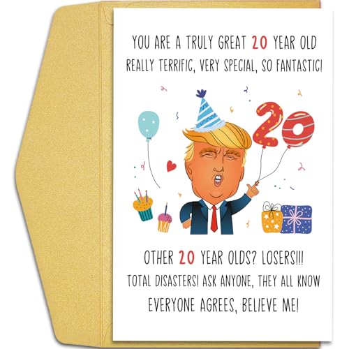 Funny Trump-Themed 20th Birthday Card Gift for Men Women, Hilarious Donald 20th Birthday Card Gift...