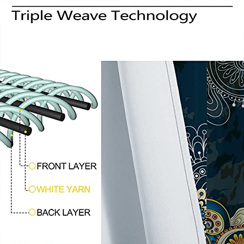 Mandala Floral Blackout Curtains For Home Decor,Blue Green Yellow Boho Print Rod Pocket Thermal Insulated Drapes Darkening Window Curtain For Girls Boy Bedroom Living Room 42 X 63 Inch #TOP1