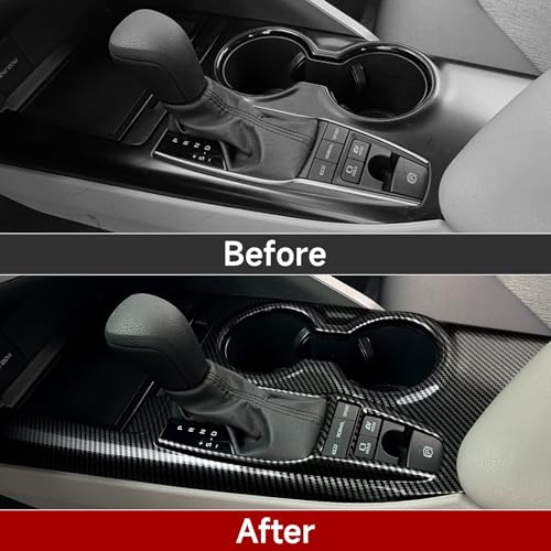 Image of Car Trim Gear Shift Cover Cup Holder Decal Carbon Fiber ABS Sticker Compatible with Toyota Camry XV70 XLE XSE 2018-2024 Accessories (Without Seat Heater Button)