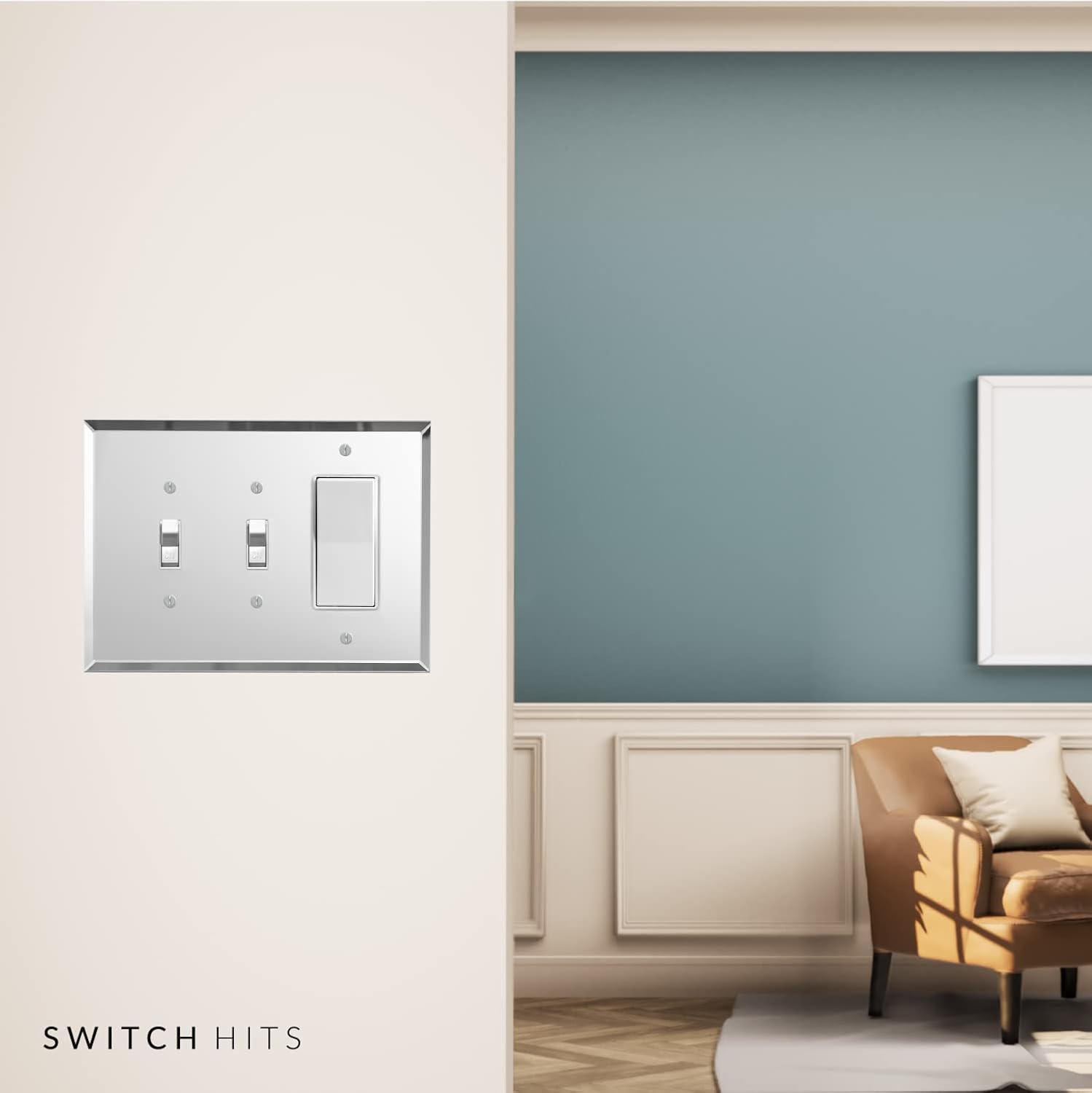 Switch Hits Plain Glass Mirror Outlet Wall Plate | 2 Toggle - GFI Rocker | 7.5" x 5.25" | Professional Quality Glass Mirror Switch Plate Covers For All Configurations