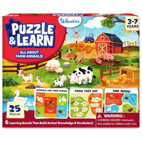 Image of Skillmatics Puzzle & Learn - Farm Animals, 25-Piece Jigsaw Puzzle | 6 Learning Boards, Educational Screen-Free Activity for Preschoolers & Toddlers, Gift for Boys & Girls Ages 3, 4, 5, 6, 7