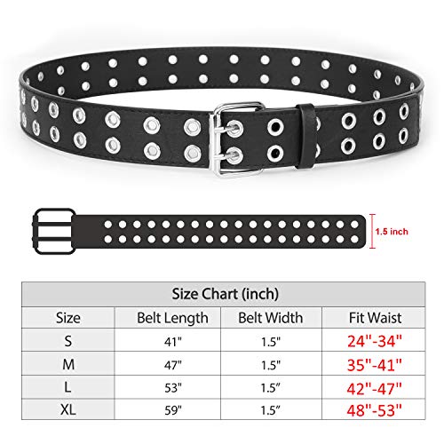 Sansths Double Grommet Pu Leather Belt For Women Men Punk Rock Metal Jeans Belts 1 1/2 Inch, Black S #TOP2