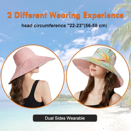 KAICAILA Women Bohemian Reversible Floral Sun Hat Wide Brim Fishing Hats - image 3