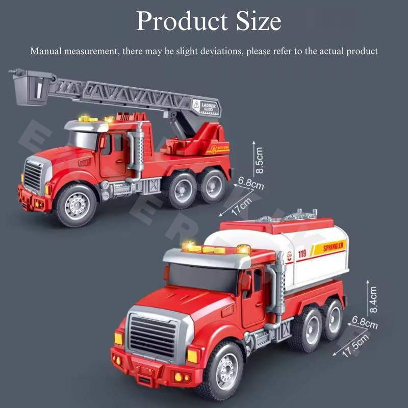 Image of Fire Rescue Ladder & Water Dispenser Truck Toys for Boys with Water Spray Function and Lighting & Sound Kids Best Gift (Pcak of 2), Multicolor