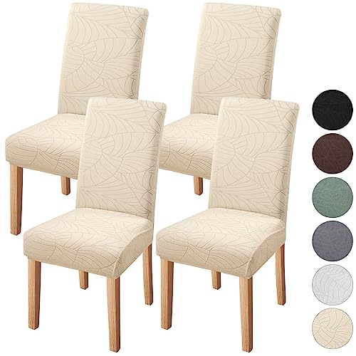 Fuloon Beige Chair Covers Dining Room Chair Protector Slipcovers Set of 4 Stretch Removable Washable Decoration Seat Cover