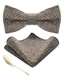 JEMYGINS Fliege Herren Braun in Wolle Kaschmir Einfarbig Filz Geeignet für Herbst und Winter und Einstecktuch Sets(2)