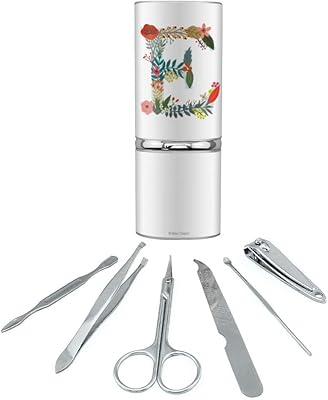 Letter E Floral Monogram Initial Stainless Steel Manicure Pedicure Grooming Beauty Care Travel Kit