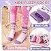 ANTSANG Toddler Kids Girls Fuzzy Grips Socks Non Slip/Anti Skid Slipper Socks Warm Crew Cute Animal Fashion Cartoon Child Socks 6 Pairs Girls Gifts Stocking Stuffers(Pink Purple Cat,4-7 Years)