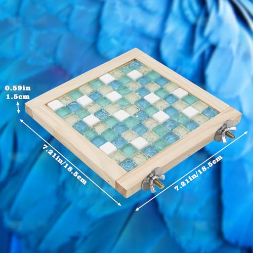 Image of Bird Perch Platform Stand, Wood + Colorful Crystal Small Animals Summer Cooling Playground, Cage Accessories for Birds Parrots Small Animals Rat Hamster Parakeet Cockatiel