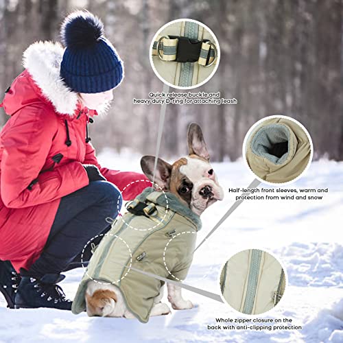 Idomik Warm Dog Coats With Harness, Waterproof Dog Jacket For Small Medium Large Dogs, Fleece Lined Dog Winter Snowsuit Coat, High Collar Dog Winter Jacket Vest Clothes For Cold Weather,Khaki Xl #TOP3