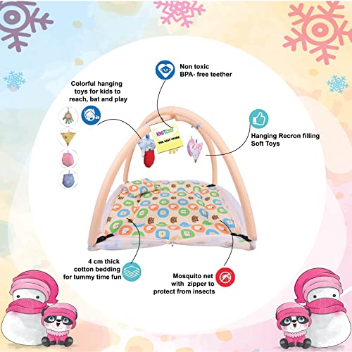 Image of Kwitchy Baby Bedding Set New Born Baby Bed | Mattress | Mosquito Net | Play Gym | Playmats | Cotton | Infants | Gift Combo | Bed with Hanging Toys (0-6 Months) Orange (2PCS Set)