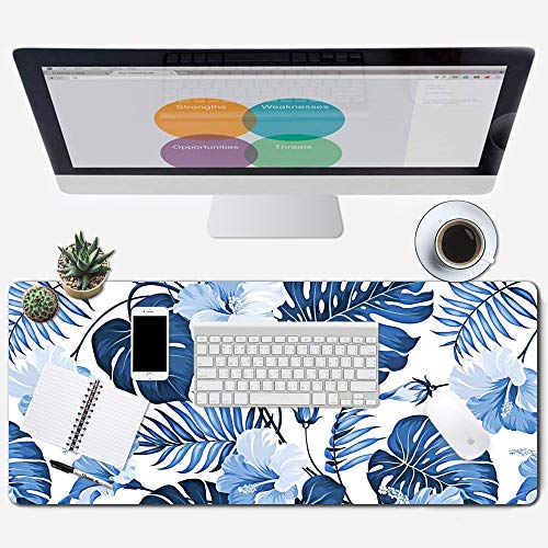 ZYCCW Large Gaming Mouse Pad with Stitched Edge 31.5"x11.8"x0.15" Cactus Pot Mouse Mat Customized Extended Gaming Mouse Pad Anti-Slip Rubber Base Ergonomic Mouse Pad for Computer (Leaves)