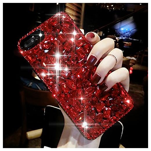 ikasus iPhone 8 Plus fodral, iPhone 8 Plus diamantfodral, iPhone 7 Plus diamantfodral, Röd