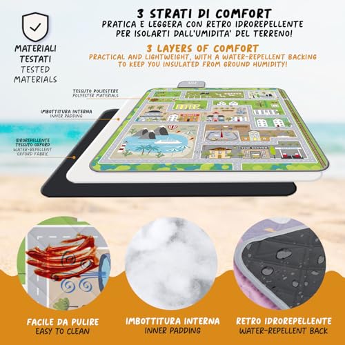 Lustig Picknickdecke Wasserdicht Faltbar für Kinder - Spielzeugautobahn Outdoor Camping Decke Mädchen Jungen - Stranddecke Washbar für Strand Park Picknick (Autobahn für Spielzeugautos, 150x150 cm)
