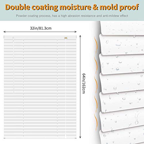 Seeye Mini Blinds Aluminum Venetian Slat Blinds Blackout Horizontal Shades For Windows Anti-Uv Waterproof Light Adjustment Bathroom Temporary Easy To Install 32" W X 64" L,White #TOP1