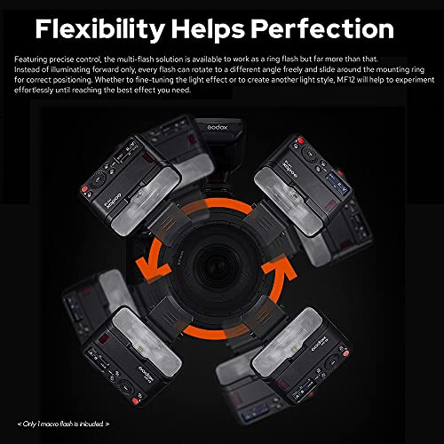 غودوكس MF12 ماكرو فلاش 2.4G لاسلكي للتحكم في ناقل الحركة رقم 16 وضع TTL M مع فلتر ملون، حذاء بارد لصور النباتات والحشرات والطعام والمجوهرات والتصوير ماكرو