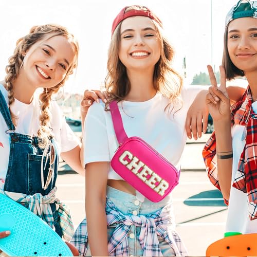 Image of PainZieteg Cheer Fanny Pack for Girls Chenille Letter Nylon Belt Bag Pink