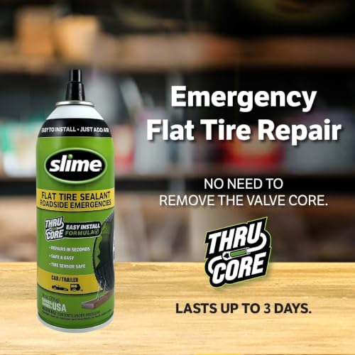 Image of Slime 60186 Flat Tire Puncture Repair Sealant, Emergency Repair for Highway Vehicles, Suitable for Cars /Trailers, Non-Toxic, eco-Friendly, 14oz