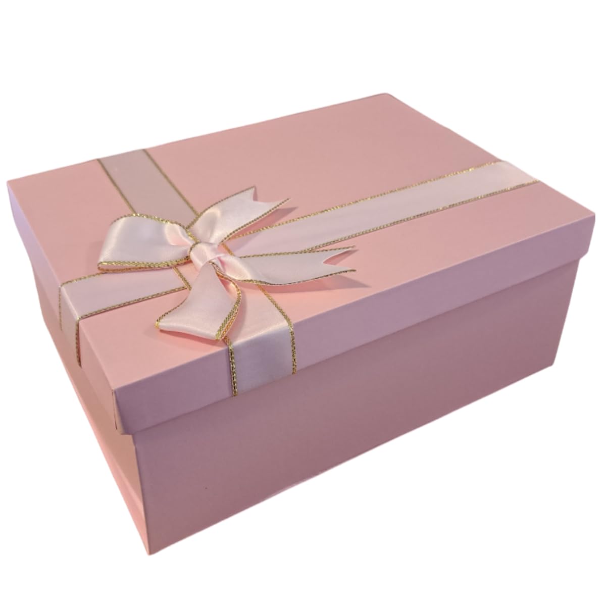 10 x Rigid Gift Boxes Pink With Faux Silk Bow 290x210x105mm Two-piece Collapsible Box For Birthday Party Anniversary Wedding Christening Vintage Gifts Favours — image 1