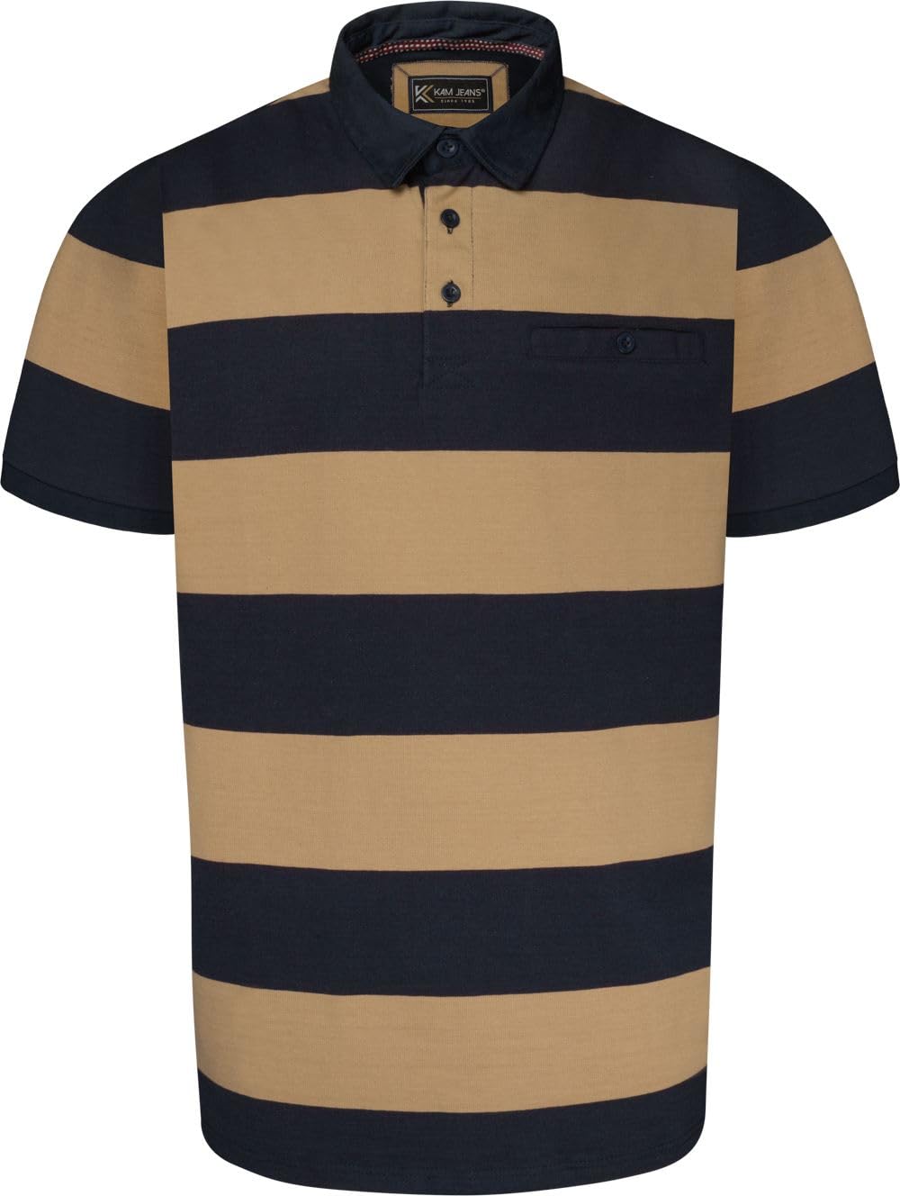 Kam Men's Navy/Taupe Striped Rugby Polo Shirt For In 6XL