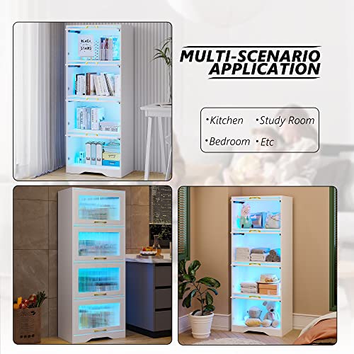 Hnebc Storage Cabinet With Human Body Induction Led Lights&Door,Storage Organizers With Usb/Type-C Charging Station,Storage Bins Containers With Drawers For Clothes,Toys,Book,4Tiers-White #TOP7