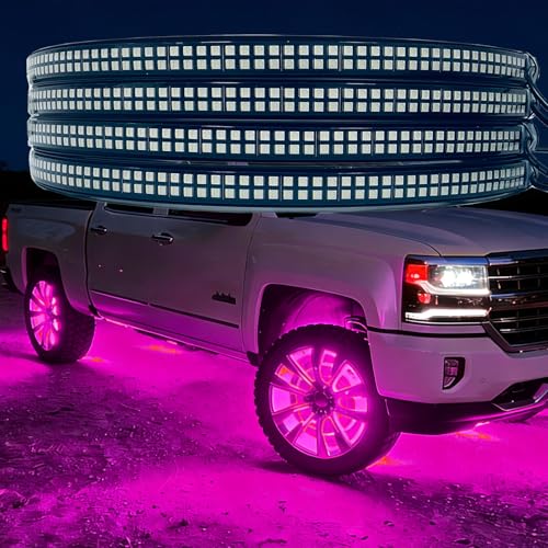 Image of 4PCS 15.5 inch Double Row RGB+ White Wheel Lights for Truck Car,APP & RF 4-Zone Control Wheel Weel Ring Rim Lighting kit with SMusic Sync Dynamic Modes,Brake & Courtesy Function,2400 LEDs