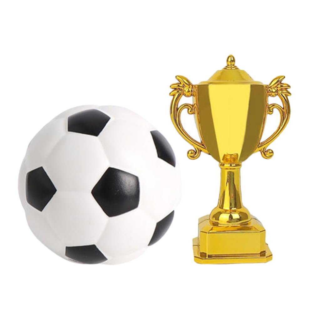 TOYANDONA Football Cake Toppers: Plastic Football Cake Decorations for Boys, Mini Soccer Trophy Cup Topper, Kids Sports Theme Birthday Party Supplies(Soccer +Trophy)