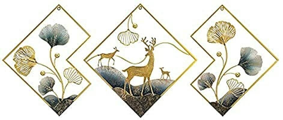 Image of SMILES GIFT Luxury Imported Wall Hanging Large Abstract Iron Wall Art Elegant Deer & Leaf Design Luxury Decor for Home Decor for Living Room