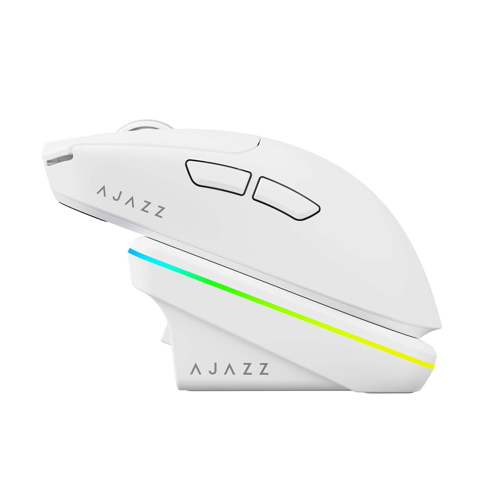 A.JAZZ AJ200P AI MASTER Wireless Gaming Mouse with Magnetic Charging Dock, PAW3955 Sensor, Up to 80000 DPI, NearLink BS2826 IC, Dual 8000Hz, AI-Powered Voice Control, AI Game Coach, for PC/MAC, White