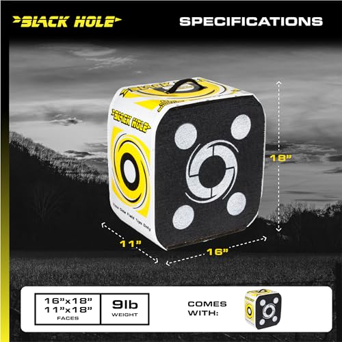Image of Black Hole 4-Sided Archery Target, Uses Friction Not Force to Stop All Field Points and Broadheads, Open-Face Layered Design, Lightweight and Carry Strap for Portability