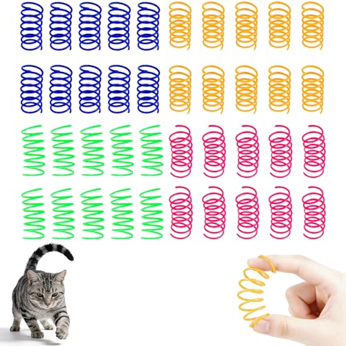 40 PCS Cat Springs,Colorful Cute Cats Spring Toys,Cat Toy for Indoor Outdoor Kitten Interactive Spiral Toy Multi-Cat Family Essential Accessories Relieve Boredom Elasticity Durable Gift for Kittens