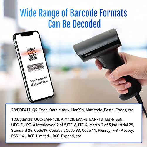 Image of HPRT General Purpose Barcode Scanner, HPRT 1D 2D QR Code Scanner, Handheld UPC EAN Label Screen Reader with Android iOS Windows, USB Wired, Rechargeable for Retails Supermarket Warehouse Library