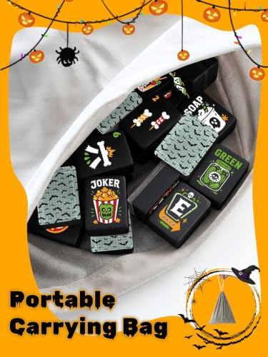 VETEB Halloween American Mahjong Tile Set Halloween Themed Black Bats Pastel Blue Plaid 160 Acrylic Mahjong Tiles 1.4" Game Set with Bag & Accessories for Gift Travel Party (Skull) - Image 6
