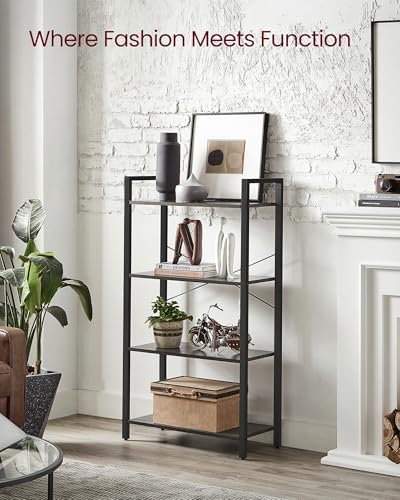 Image of VASAGLE 4-Tier Bookshelf, Bookcase with Steel Frame, Book Shelf for Living Room, Home Office, Study, 11.8 x 26 x 47 Inches, Industrial Style, Charcoal Grey and Ink Black ULLS060B04