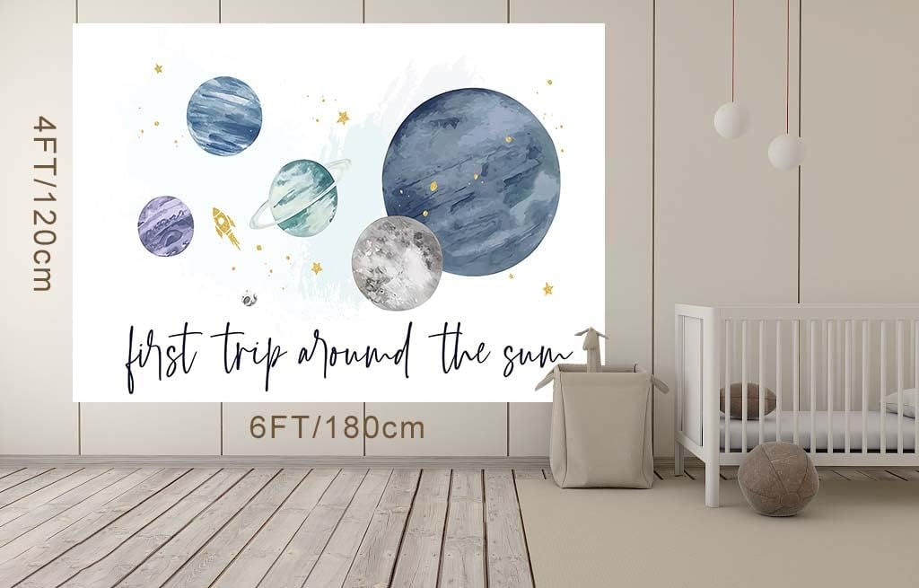First Trip Around The Sun Birthday Backdrop Boho Space Theme Banner Boy First Birthday Party Supplies Cake Table Decoration 2PCS