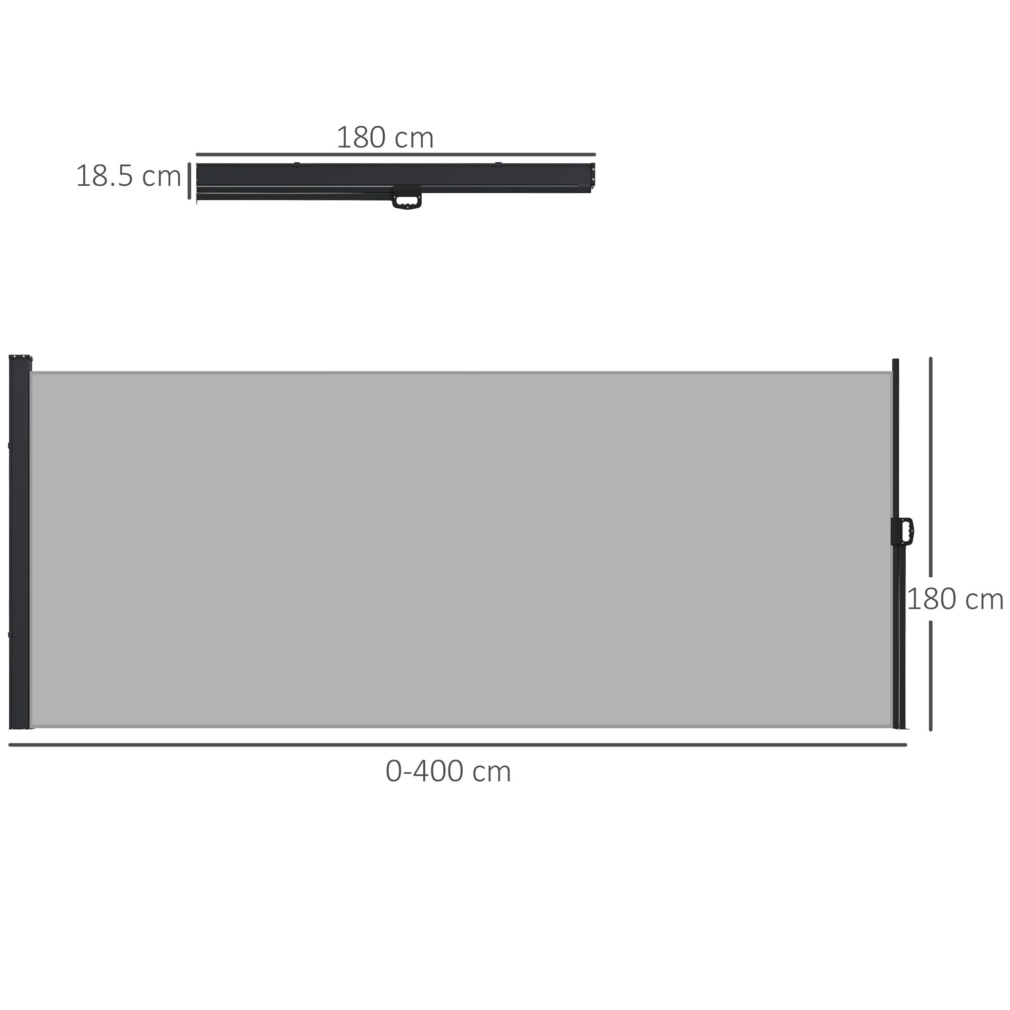 Outsunny Tenda Laterale Retrattile con Maniglia, Frangivista Balcone in Metallo, Alluminio e Poliestere, 180 g/m², UV30+, per Balcone Giardino ed Esterno, 400x180 cm, Grigio Chiaro