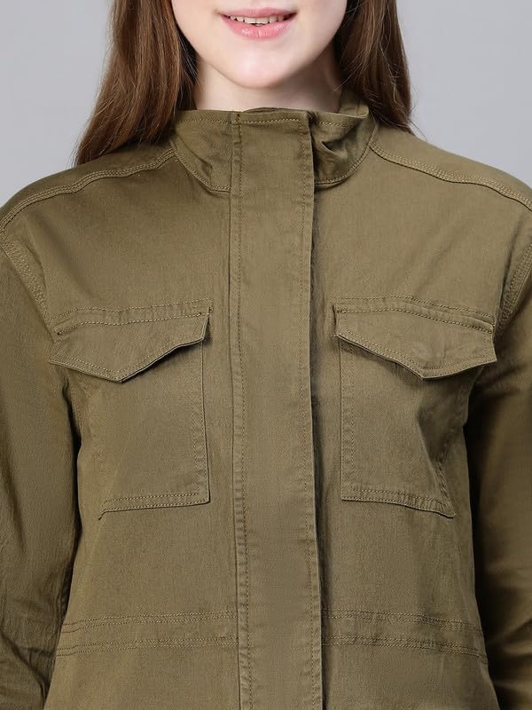 Image of oxolloxo Women Collared Snap Buttoned Long Sleeve Cotton Jacket