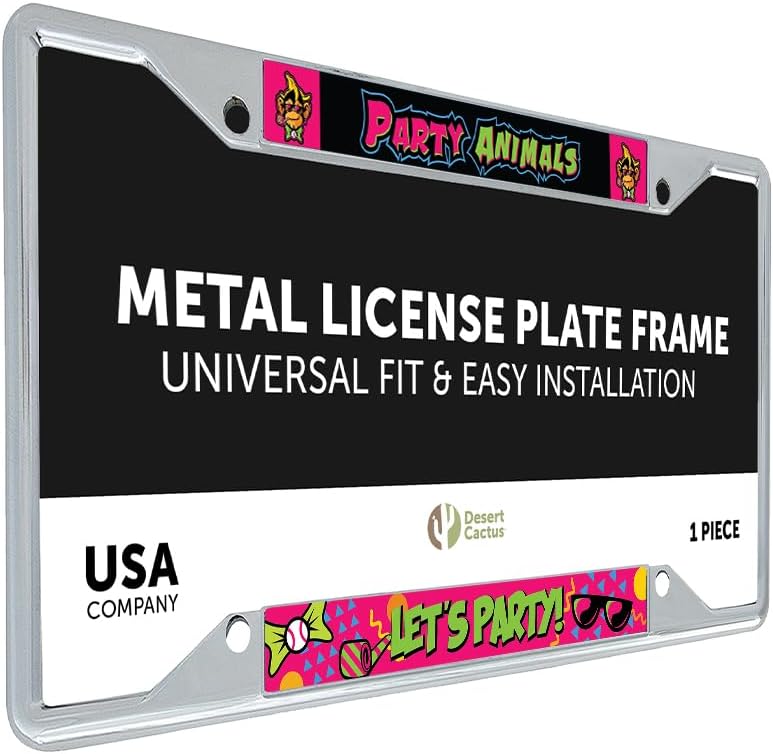 Desert Cactus Party Animals License Plate Frame Baseball Metal for Front or Back of Car Officially Licensed (Style A)
