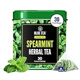 BLUE TEA - Spearmint Tea - 30 Count - Pyramid Plant Based Biodegradable Tea Bags | Antioxidant Rich | Caffeine Free - Non-Bitter - Herbal Tea | Tin Pack