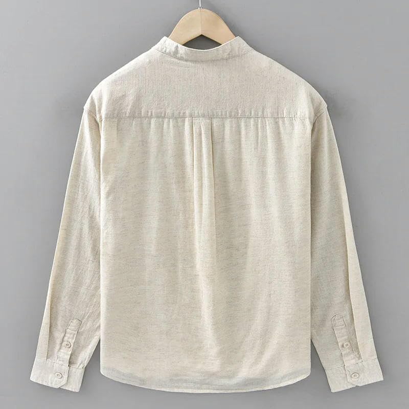 Chemise en coton et lin pour homme look décontracté de printemps et été - 2