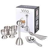 Vina 10 Piece Egg Cracker Topper Stainless Steel Tool Set, Includes: Egg Topper Shell Remover, Egg Cups, Egg Spoons and Egg Separator