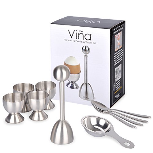 Vina 10 Piece Egg Cracker Topper Stainless Steel Tool Set, Includes: Egg Topper Shell Remover, Egg Cups, Egg Spoons and Egg Separator
