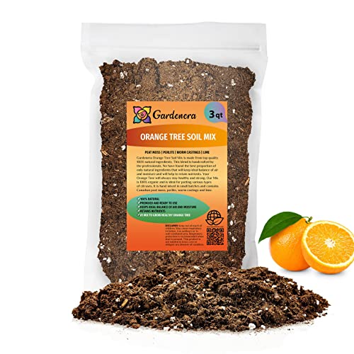 Gardenera Premium Orange Soil Mix for Healthy, Productive Orange Trees - Perfect for Planting, Potting, and Replanting [3 Quart Bag]