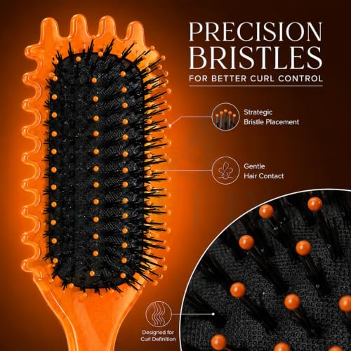 Image of Curly Hair Brush - Curl Defining & Detangling Brush for Women & Men - Boar Bristle Styling Brush for Shaping, Combing & Enhancing Natural Curls - Suitable for All Hair Types (Orange)