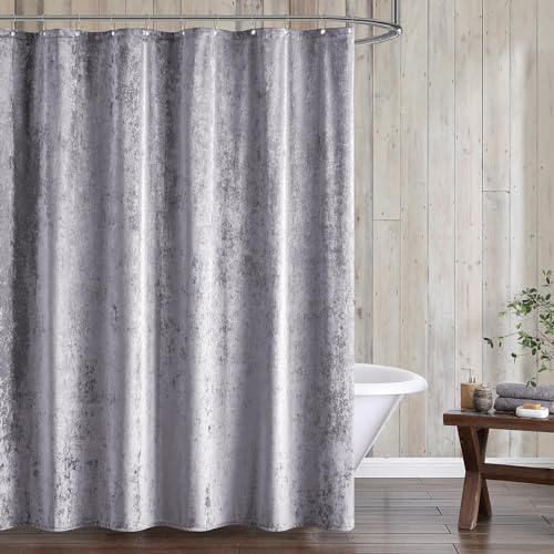 Fredsure Distressed Velvet Shower Curtain Set, 13 Pieces Light Purple Including 1 Piece 72"x72" Shower Curtain and 12 Pieces Silver Hooks by Fredsure - Used condition - US$19.05